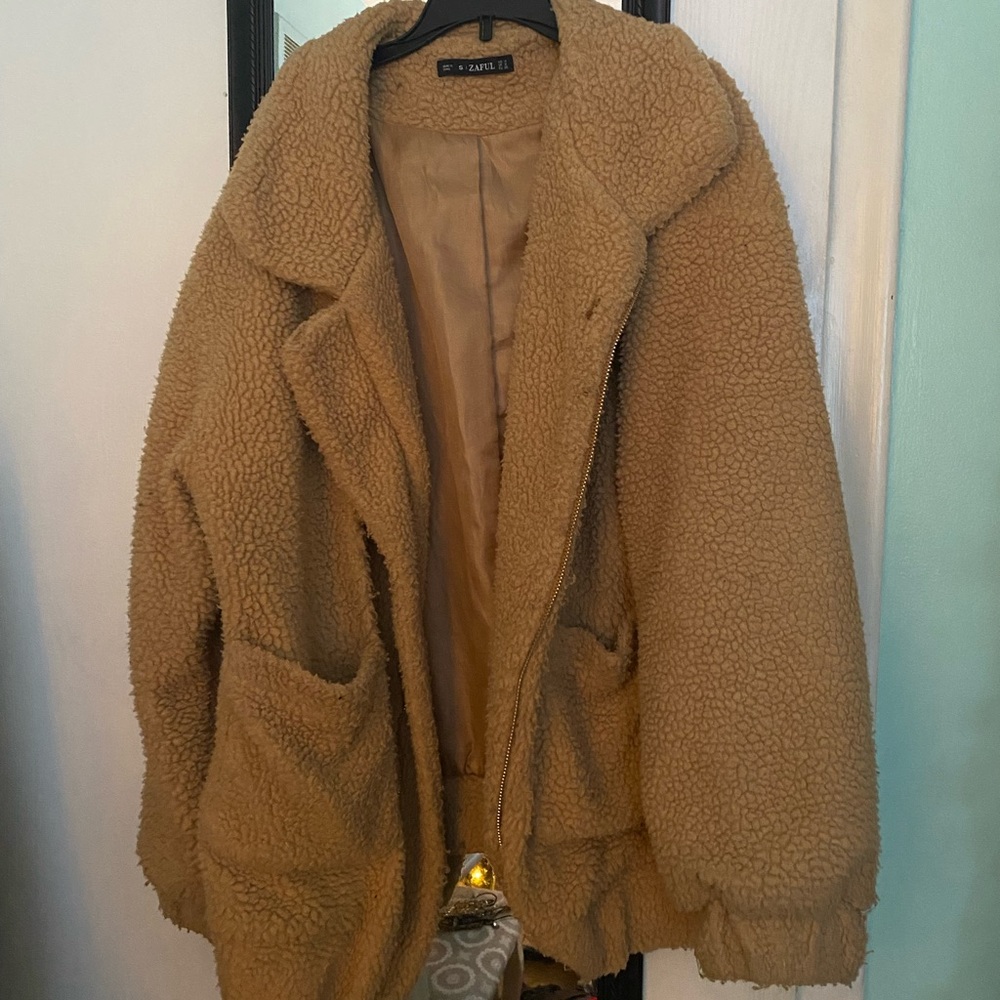 Oversized Tan Sherpa Jacket
